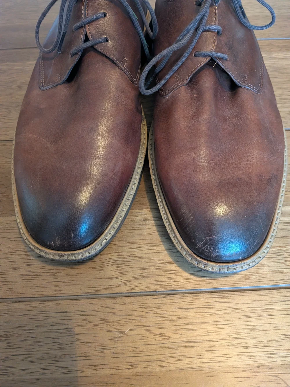ECCO ST.1 Hybrid Men's Leather Plain Toe Derby Shoes Brown Size 12 12.5 Luxury